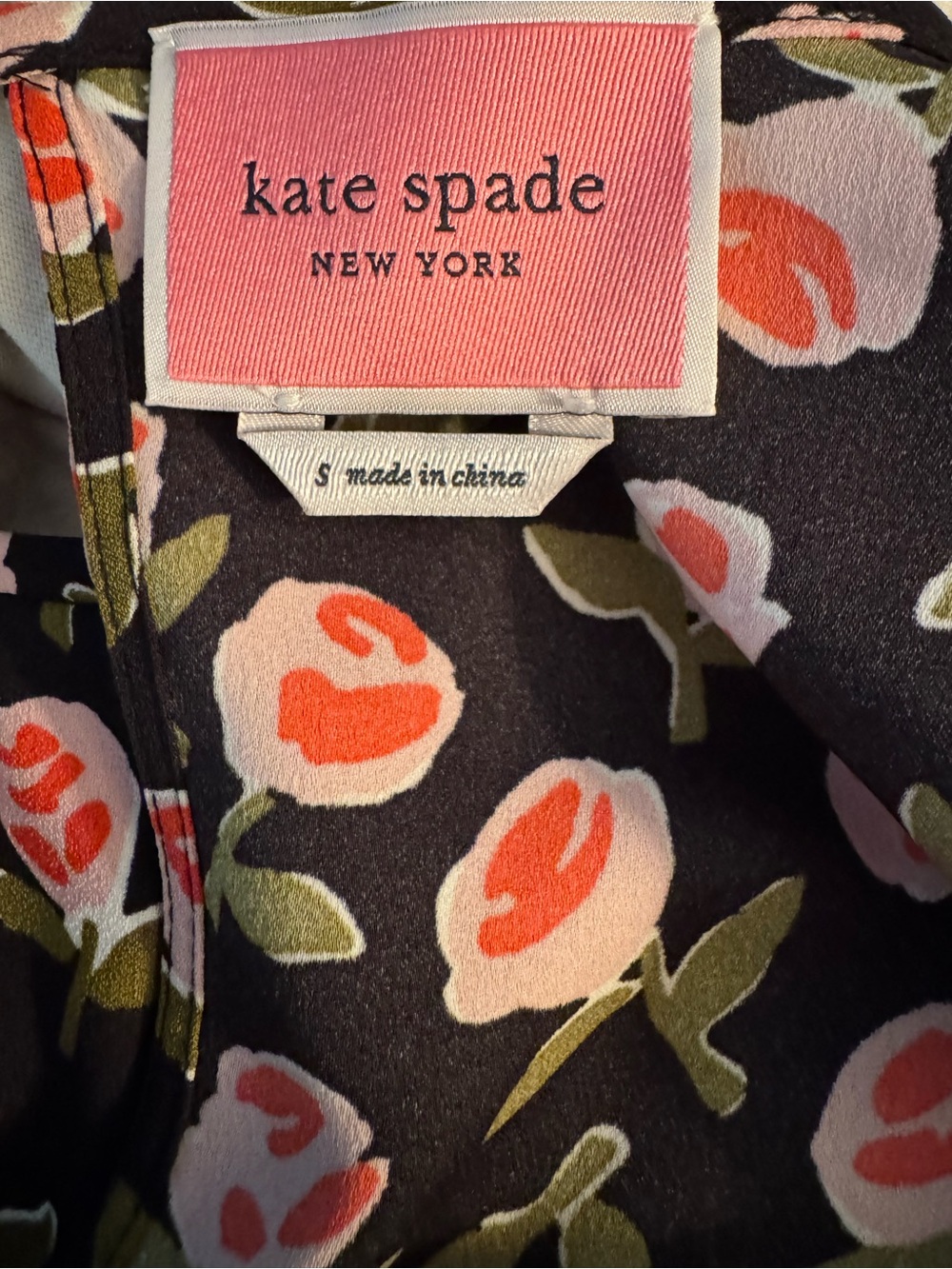 Kate Spade ♠️ Black Floral Long-Sleeve Smocked Waist Midi Dress - Picture 6 of 7